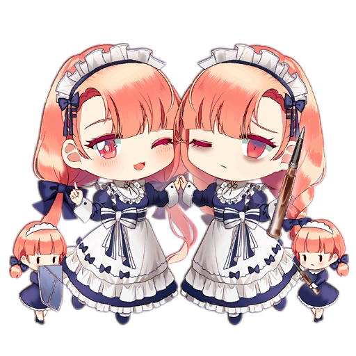 4girls ;3 ;d apron bags_under_eyes blue_bow blue_dress blue_footwear blue_ribbon blush blush_stickers bow braid brown_dress bullet chibi closed_mouth dress fairy_(girls'_frontline) full_body girls_frontline hair_bow hair_ornament hair_ribbon hairclip holding holding_bullet holding_hands holding_shield index_finger_raised light_frown long_sleeves looking_at_viewer maid maid_apron maid_headdress multiple_girls official_art one_eye_closed orange_hair puffy_long_sleeves puffy_sleeves ribbon saru shield siblings simple_background slit smile striped striped_ribbon third-party_source transparent_background twin_braids twin_fairies_(girls'_frontline) twins twintails waist_ribbon white_apron |_|