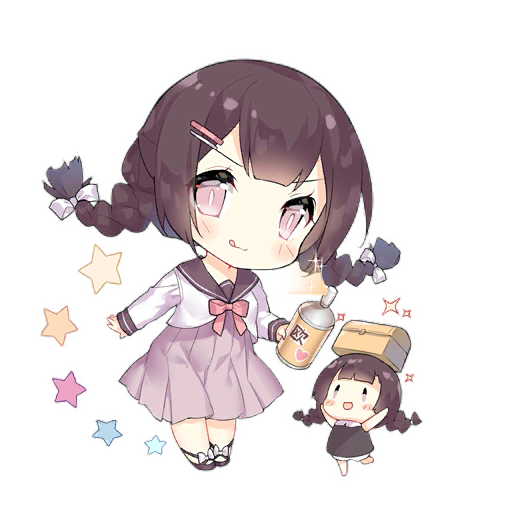 2girls :d :q arms_up blush blush_stickers bow bowtie braid brown_dress brown_footwear brown_hair brown_sailor_collar chibi dress fairy_(girls'_frontline) footwear_bow full_body girls_frontline hair_bow holding long_hair long_skirt long_sleeves looking_at_viewer multiple_girls object_on_head official_art pink_bow pink_bowtie pink_eyes pink_skirt pleated_skirt rescue_fairy_(girls'_frontline) sailor_collar saru shirt simple_background skirt slit_pupils smile sparkle spray_can standing standing_on_one_leg star_(symbol) third-party_source tongue tongue_out transparent_background treasure_chest twin_braids v-shaped_eyebrows white_bow white_shirt |_|