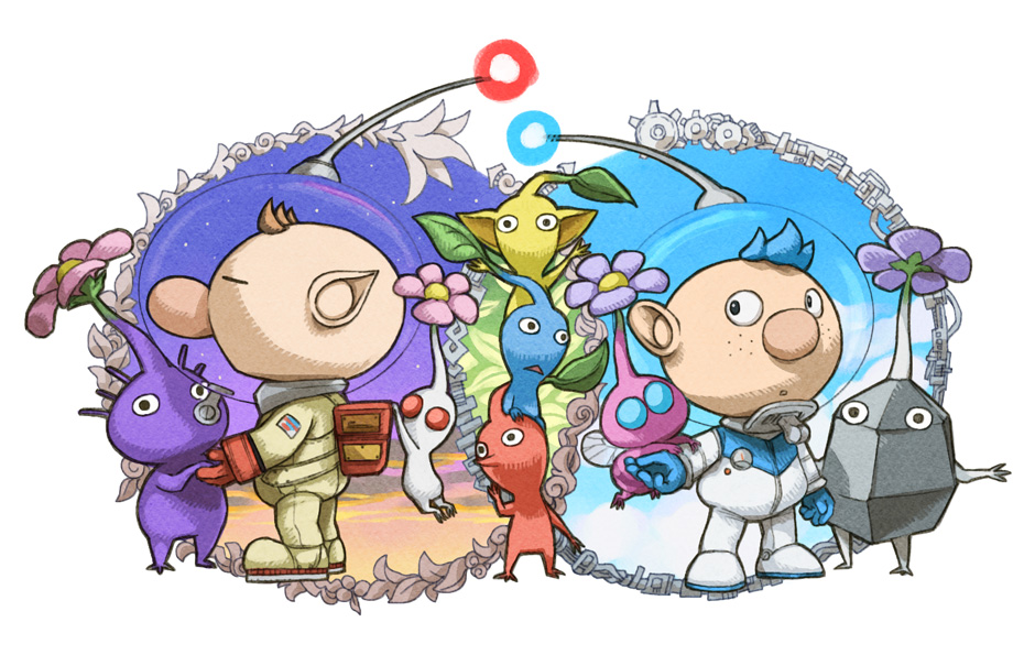 2boys :o alien alph_(pikmin) arms_up backpack bag big_nose black_eyes black_skin blue_eyes blue_gloves blue_hair blue_light blue_pikmin blue_skin blue_sky brown_hair closed_eyes clouds colored_skin commentary_request creature_tower day flower freckles from_side full_body gauge gears gloves gradient_sky helmet holding_another's_arm holding_hands insect_wings leaf male_focus multiple_boys naru_(wish_field) night night_sky no_mouth olimar orange_sky outstretched_arm outstretched_arms parted_lips patch pikmin_(creature) pikmin_(series) pink_flower pink_skin plant plump pointy_ears pointy_nose purple_flower purple_hair purple_pikmin purple_skin radio_antenna red_bag red_eyes red_gloves red_light red_pikmin red_skin rock rock_pikmin short_hair sky solid_circle_eyes space_helmet spacesuit star_(sky) sunset triangle_mouth very_short_hair vines whistle white_background white_pikmin white_skin winged_pikmin wings yellow_pikmin yellow_skin