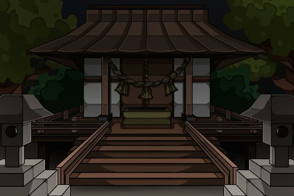 1jumangoku architecture box check_copyright commentary_request copyright_request dark_background donation_box east_asian_architecture landscape no_humans original outdoors rope shimenawa shrine stairs stone_lantern tree
