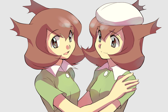 beret brown_hair dual_persona grey_eyes hat kanon_(pokemon) komugi_p latias pokemon pokemon_(anime) smile