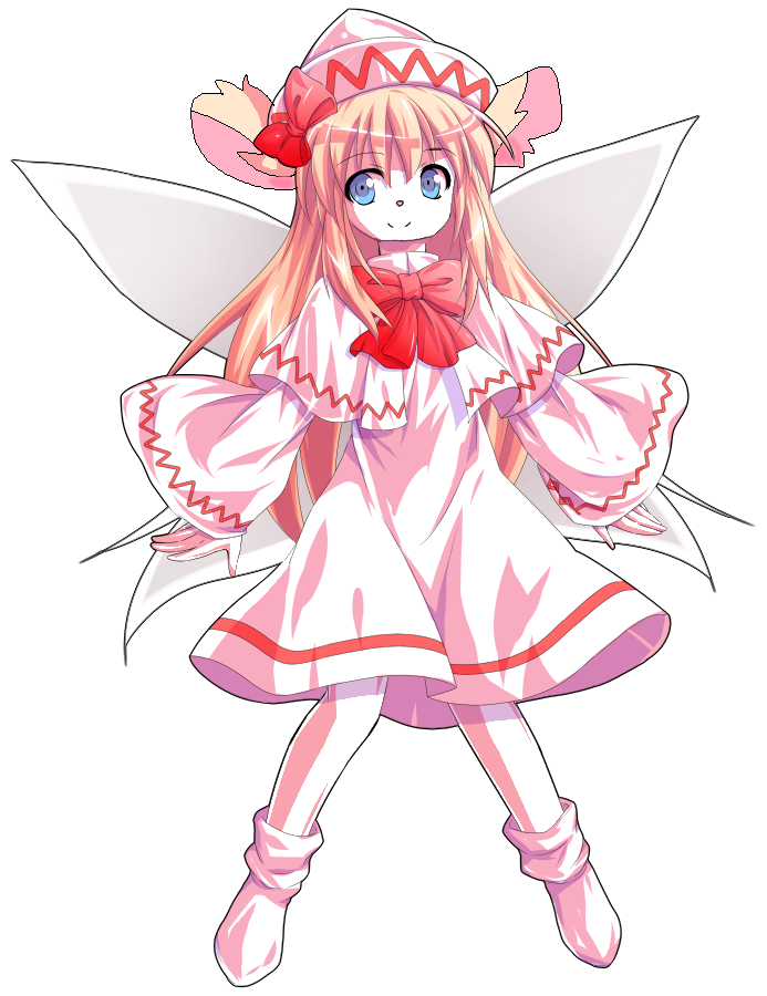 1girl alphes_(style) animal_ears bangs blonde_hair blue_eyes clear_skin closed_mouth cute eyebrows_visible_through_hair eyelashes_visible_through_hair eyes_visible_through_hair fairy fairy_wings full_body hamster hamster_ears hamster_girl hamster_tail hat hat_ribbon lily_white long_hair long_socks looking_at_viewer no_nails red_bow red_dress red_hat red_ribbon rodent rodent_girl shaded_face smile socks solo tareme touhou very_long_sleeves white_background white_dress white_hat white_skin white_socks