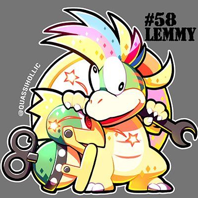 1boy artist_request bracelet commentary_request full_body happy jewelry koopalings lemmy_koopa looking_at_viewer lowres male_focus mecha-koopa multicolored_hair no_humans non-web_source solo source_request spiked_bracelet spikes super_mario_bros.