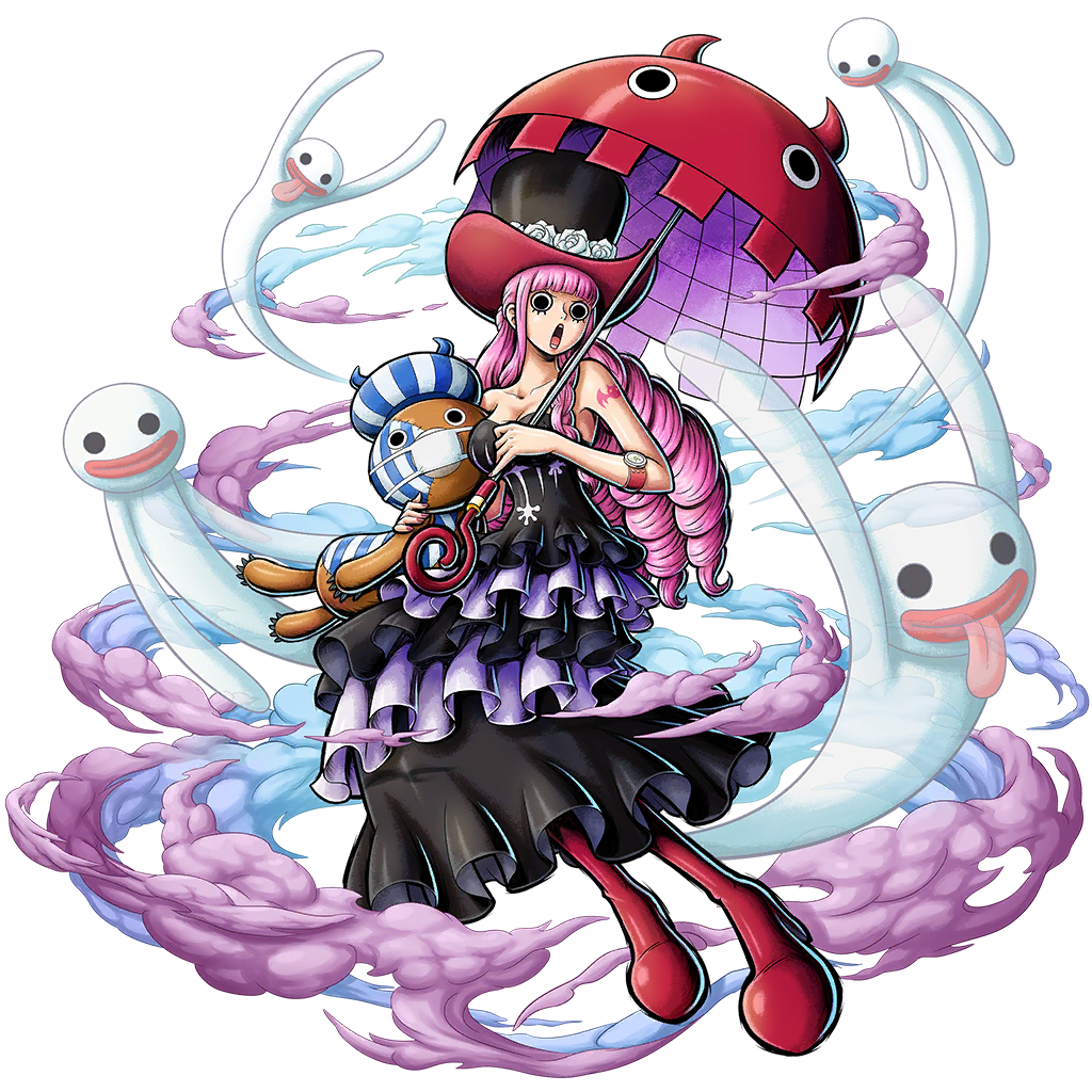 1girl bat_tattoo black_dress black_headwear boots breasts crown dress drill_hair flower full_body ghost gothic_lolita hat hat_flower holding holding_umbrella kumacy large_breasts lolita_fashion long_hair looking_at_viewer official_art one_piece one_piece:_bounty_rush open_mouth perona pink_hair pink_tattoo red_footwear rose shoulder_tattoo simple_background solo stuffed_animal stuffed_toy tattoo thigh_boots top_hat transparent_background umbrella very_long_hair white_flower white_rose