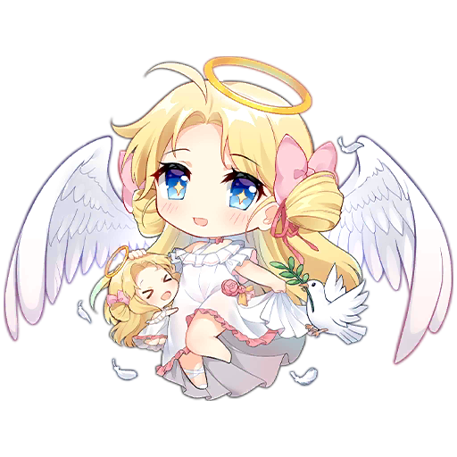 &gt;_&lt; +_+ 2girls :d ahoge angel angel_wings artist_request bird blonde_hair blue_eyes blush blush_stickers bow chibi choker curtsey dove dress dress_flower fairy_(girls'_frontline) feathers flower flower_choker full_body girls_frontline hair_bow hair_ribbon hair_rings halo hand_on_another's_head hug leg_ribbon long_dress long_hair looking_at_viewer multiple_girls off-shoulder_dress off_shoulder official_art olive_branch open_mouth parted_bangs peace_fairy_(girls'_frontline) pink_bow pink_flower pink_ribbon ribbon simple_background single_barefoot smile third-party_source transparent_background very_long_hair white_choker white_dress white_feathers white_ribbon wings xd