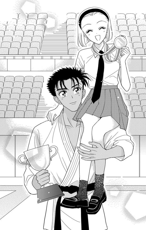 1boy 1girl boyfriend_and_girlfriend couple detective_conan female kyougoku_makoto male manga sitting_on_shoulder suzuki_sonoko