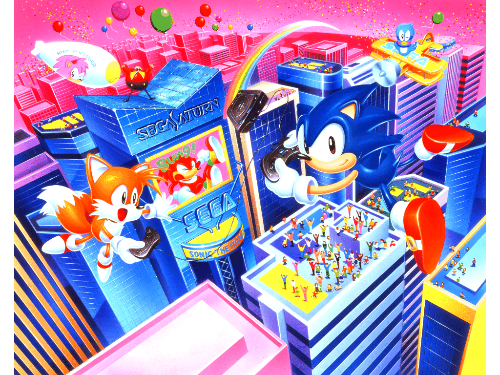 1girl 4boys aircraft amy_rose balloon bird black_pants blue_fur bmp-to-png_conversion building closed_eyes closed_mouth company_name controller dr._eggman echidna_(animal) facial_hair flicky_(character) fox_boy furry furry_female furry_male game_console game_controller hedgehog holding knuckles_the_echidna logo multiple_boys mustache non-web_source official_art one_eye_closed open_mouth pants people pink_fur playing_games rainbow red_footwear red_fur sega sega_saturn shoes sonic_(series) sonic_the_hedgehog standing tails_(sonic)