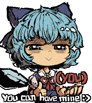 1girl 4chan :&gt; blue_dress blue_eyes blue_hair bow cirno commentary dress english_text hair_bow ice ice_wings inawon lowres shaded_face smug solo thumbs_up touhou upper_body wings