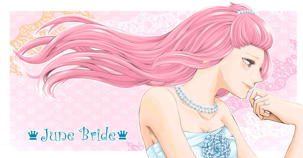 bad_id bare_shoulders blush bride dress hands jewelry long_hair megurine_luka moona necklace pink_hair ring sleeveless smile solo tears vocaloid wedding wedding_dress