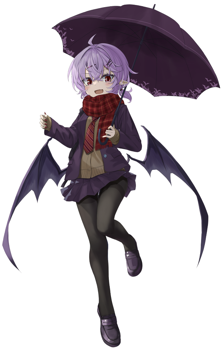 akisome_hatsuka alternate_costume bat_wings pantyhose purple_hair remilia_scarlet scarf school_uniform smile touhou umbrella wings