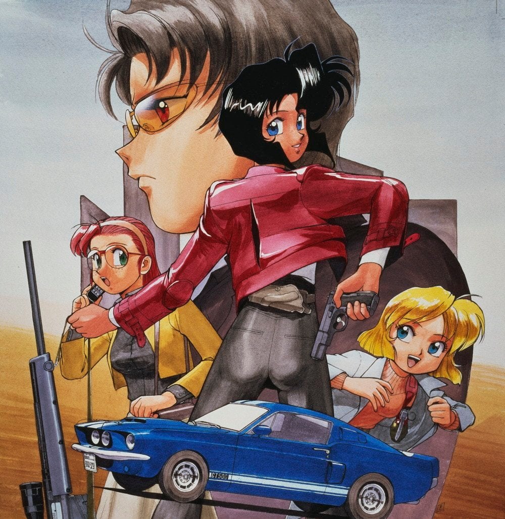 1990s_(style) 4girls :d ass becky_farrah black_hair black_jacket black_pants black_shirt blue_eyes blunt_ends bob_cut breasts brown_eyes car cellphone closed_mouth collage cover cropped_jacket cz_75 dark-skinned_female dark_skin drawing_gun dutch_angle dvd_cover explosive expressionless eyelashes from_behind glasses green_eyes grenade gun gunsmith_cats hairband handgun holding holding_gun holding_weapon holster inverted_bob jacket leaning_forward long_hair long_skirt long_sleeves looking_ahead looking_at_another looking_at_viewer looking_back medium_breasts minnie_may_hopkins motor_vehicle multiple_girls natasha_radinov non-web_source official_art open_clothes open_jacket open_mouth opened_by_self orange_sweater outstretched_arm pants parted_lips phone promotional_art rally_vincent red_jacket redhead retro_artstyle ribbed_sweater rifle round_eyewear safety_glasses scope shelby_gt500 shirt short_hair sidelocks skirt small_breasts smile sonoda_ken'ichi standing sweater talking_on_phone teeth textless_version turtleneck turtleneck_sweater upper_teeth_only very_short_hair weapon weapon_request white_hairband white_jacket white_shirt white_skirt wrap-around_shades yellow_jacket