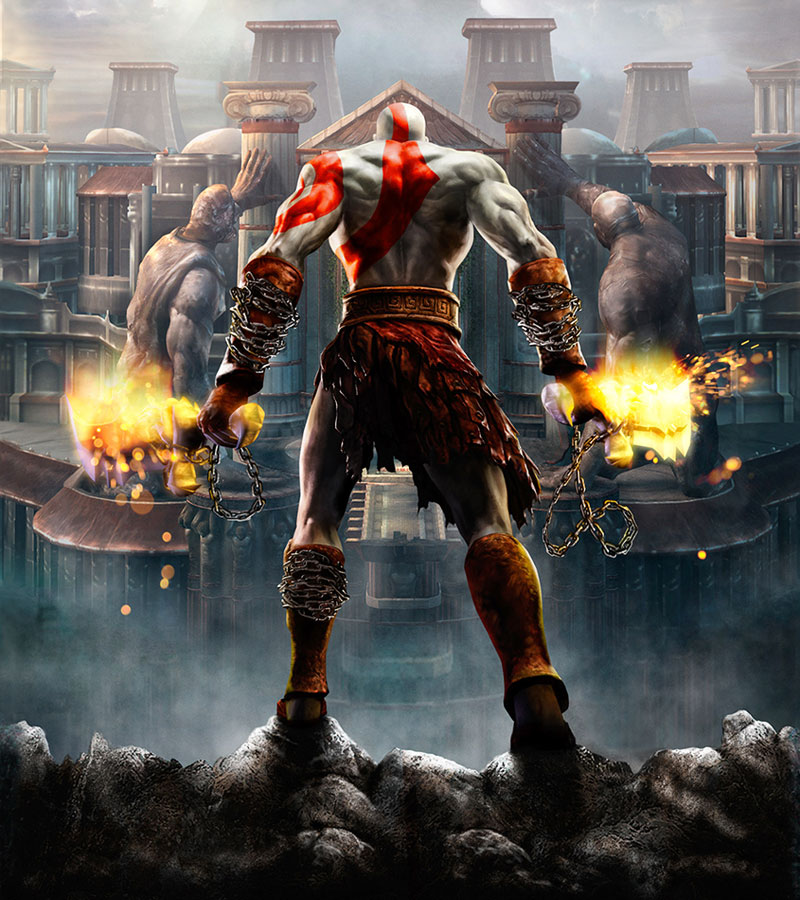 bald bodypaint chain god_of_war kratos official_art sword weapon