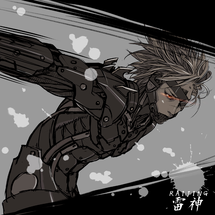 action armor barcode blonde_hair expressionless eyepatch glowing_eyes male metal_gear_solid metal_gear_solid:_rising raiden red_eyes rokka_(hexapetal) solo spikes