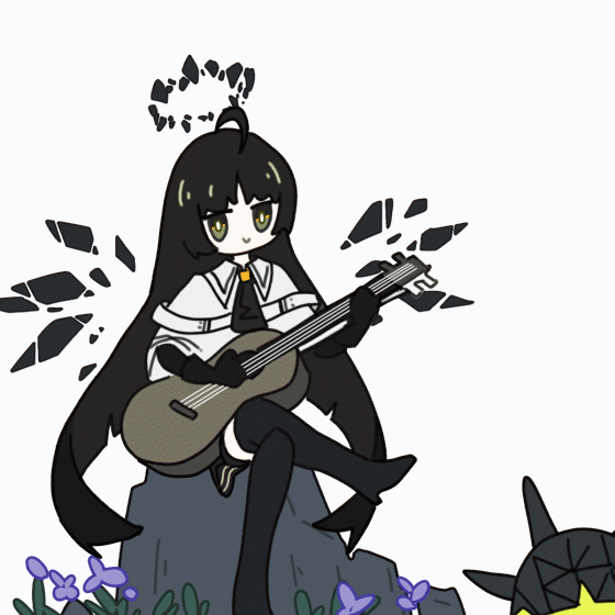1girl acid_originium_slug_(arknights) ahoge animated animated_gif arknights ascot belt black_ascot black_eyes black_footwear black_gloves black_hair black_halo black_thighhighs black_wings blinking blunt_bangs boots broken_halo cello chinese_commentary closed_eyes collared_jacket commentary_request crossed_legs dark_halo detached_wings elbow_gloves energy_barrier energy_wings fire fireball flower full_body gloves halo hand_up high_heel_boots high_heels hime_cut holding holding_instrument holding_violin instrument jacket leg_up long_hair looking_at_viewer losia music musical_note originium_(arknights) originium_arts_(arknights) originium_slug_(arknights) playing playing_instrument pompeii_(arknights) purple_flower rock sidelocks simple_background sitting sitting_on_object sitting_on_rock smile solo spoken_musical_note thigh-highs very_long_hair violin virtuosa_(arknights) white_background white_belt white_jacket wings zettai_ryouiki