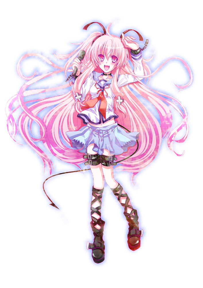 angel_beats! gynoid_(pixiv) long_hair microphone pink_eyes pink_hair school_uniform tail twintails yui_(angel_beats!)