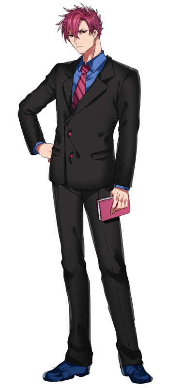 1boy black_jacket blue_footwear blue_shirt business_suit closed_mouth collared_shirt full_body hair_between_eyes hydreigon jacket katagiri_hachigou legs_apart long_sleeves male_focus necktie personification pink_necktie pokemon shirt shoes short_hair simple_background solo standing striped_necktie suit white_background
