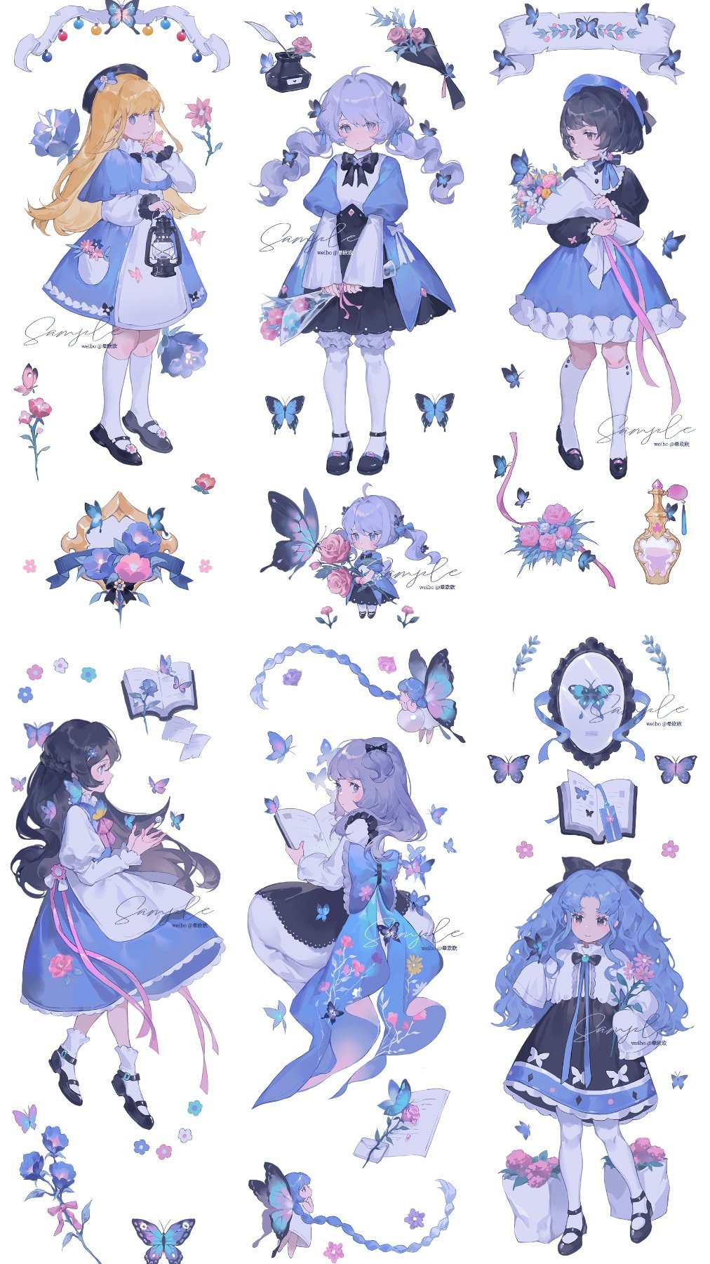 6+girls :o ahoge animal_print ankle_socks apron back_bow bag banner barefoot belt belt_buckle black_belt black_bow black_bowtie black_dress black_eyes black_footwear black_hair black_headwear black_shirt black_skirt blonde_hair bloomers blue_bow blue_butterfly blue_capelet blue_dress blue_eyes blue_flower blue_hair blue_headwear blue_skirt blue_sleeves book bookmark bottle bouquet bow bowtie braid brown_eyes bubble_skirt buckle bug butterfly butterfly_brooch butterfly_on_hand butterfly_on_head butterfly_print butterfly_wings buttons capelet center_frills chibi chinese_commentary closed_mouth collar collared_dress collared_shirt commentary_request diamond_print dress drill_hair fairy floral_print flower flower_request footwear_flower french_braid frilled_bow frilled_collar frilled_dress frilled_shirt_collar frilled_skirt frilled_sleeves frills from_behind from_side full_body gem hair_bow hair_flower hair_ornament hairclip hand_on_own_chin hands_on_own_cheek hat hat_bow high-waist_skirt high_collar highres holding holding_book holding_bouquet holding_flower holding_lantern ink juliet_sleeves kneehighs lantern layered_sleeves leg_belt light_blush light_smile long_hair long_sleeves looking_at_viewer looking_back looking_to_the_side low_twintails mary_janes medium_hair mini_person minigirl miniskirt mirror multiple_girls one_side_up open_book original outstretched_hand pantyhose paper parted_lips pearl_(gemstone) perfume_bottle petticoat pink_butterfly pink_flower pink_ribbon pink_rose pocket puffy_long_sleeves puffy_short_sleeves puffy_sleeves purple_flower purple_hair quill ribbon rose rose_print sample_watermark shirt shoes short_hair short_over_long_sleeves short_sleeves single_braid single_stripe skirt sleeveless sleeveless_dress sleeves_past_fingers sleeves_past_wrists smile socks straight_hair striped striped_bow tassel twintails two-tone_bow very_long_hair violet_eyes waist_apron watermark wavy_hair weibo_username white_apron white_background white_bloomers white_bow white_butterfly white_collar white_dress white_pantyhose white_shirt white_sleeves white_socks wide_sleeves wings yunouou10