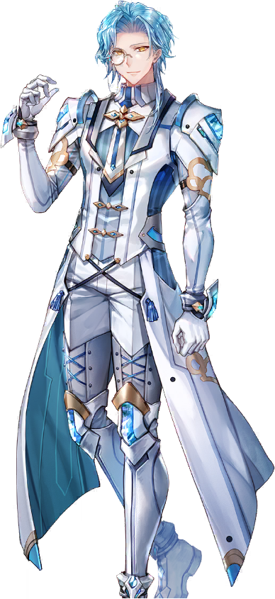 1boy achan_(blue_semi) arm_at_side armor armpit_cutout asymmetrical_hair blue_hair blue_shirt blue_vest boots brooch ciriaer_(eternal_tree) clenched_hand clothing_cutout coat cuffs eternal_tree feet_out_of_frame gloves grey_thighhighs hand_up jewelry knee_boots lace-up_legwear lapels long_sleeves looking_at_viewer male_focus medium_hair monocle necktie official_art pants parted_bangs poleyn shirt shoulder_armor smile solo standing striped striped_shirt tassel thigh-highs third-party_source transparent_background vertical-striped_shirt vertical_stripes vest white_coat white_footwear white_gloves white_necktie white_pants yellow_eyes