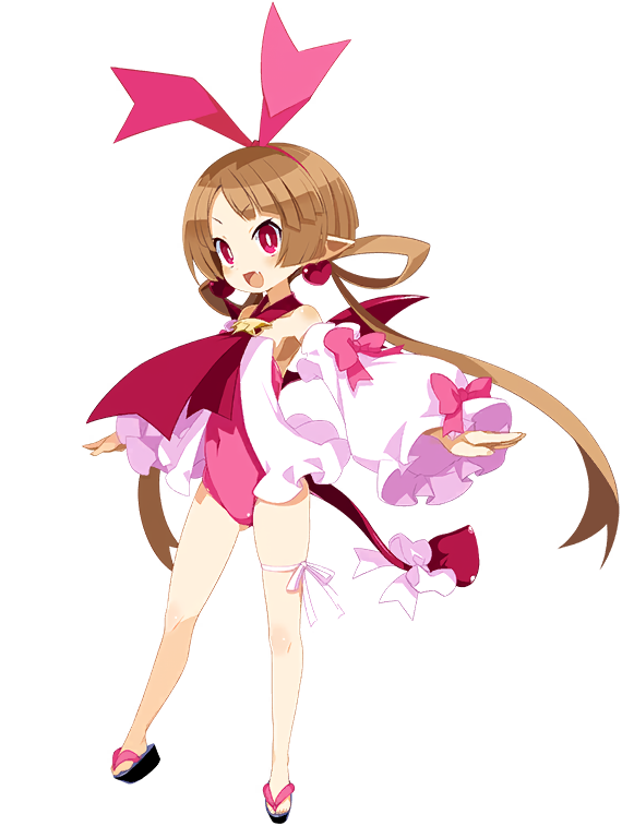 1girl bow bright_pupils brown_hair demon_girl demon_tail demon_wings detached_sleeves disgaea disgaea_rpg earrings fang full_body hairband heart heart_earrings jewelry leg_ribbon leotard long_hair non-web_source official_art open_mouth photoshop_(medium) pink_leotard pointy_ears red_eyes red_tail red_wings ribbon sandals sicily_(disgaea) solo tail tail_bow tail_ornament thigh_ribbon transparent_background twintails very_long_hair wings