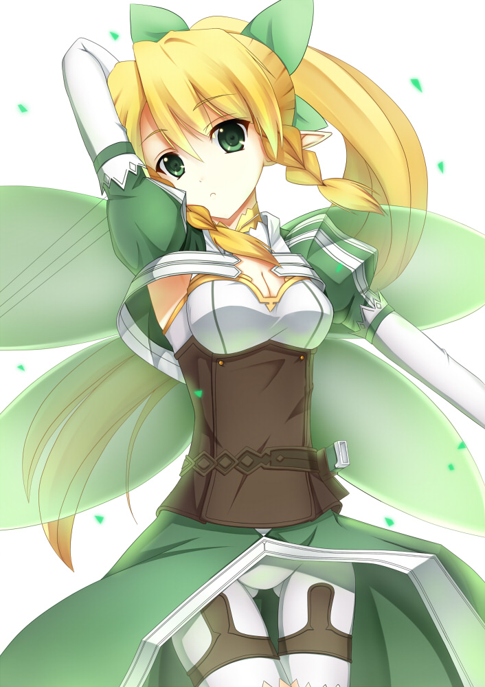 breasts cleavage green_eyes if_(asita) long_hair lyfa pointy_ears solo sword_art_online thighhighs