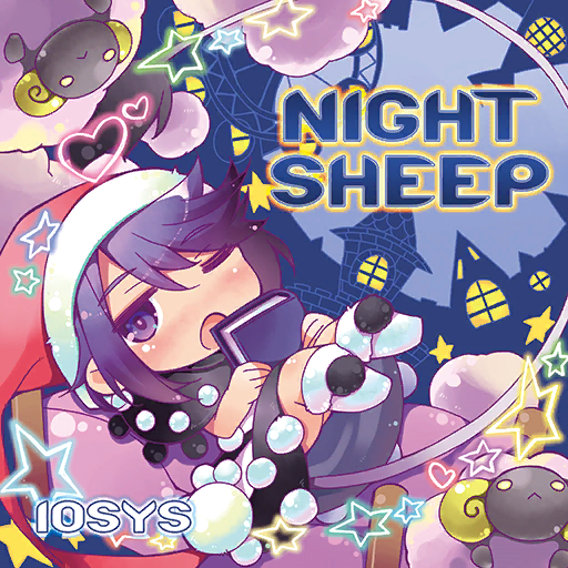 1girl :&lt; album_cover bed black_capelet black_dress blue_background book boots capelet castle chibi circle_name cover doremy_sweet dress english_text fur-trimmed_footwear fur-trimmed_headwear fur_trim game_cg hat heart holding holding_book iosys light_blush lying nightcap nyagakiya official_art on_back one_eye_closed open_mouth pom_pom_(clothes) purple_hair red_headwear sheep short_dress short_hair solid_circle_eyes solo star_(symbol) tail touhou touhou_cannonball two-tone_dress violet_eyes white_dress white_footwear window yawning yellow_eyes