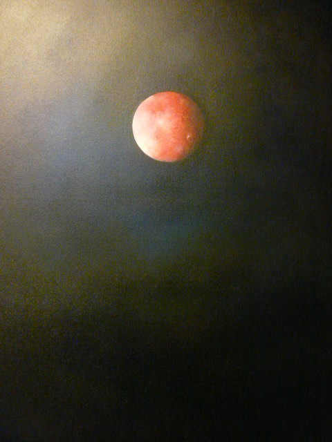 black_background flower full_moon light mitzoka2001 moon no_humans original painting_(medium) red_moon shadow traditional_media white_flower