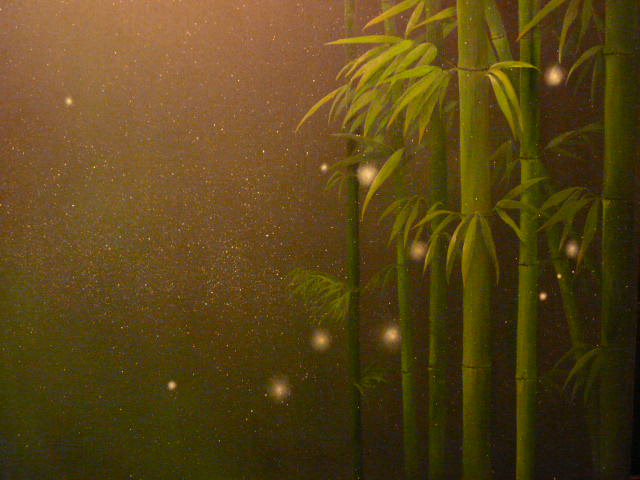 bamboo black_sky mitzoka2001 night night_sky no_humans original painting_(medium) plant qixi_festival sky star_(sky) starry_sky tanabata traditional_media