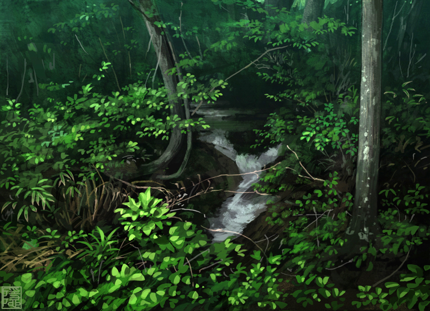 bush forest kuji-in nature no_humans original plant river scenery seal_impression vines water yk_funa