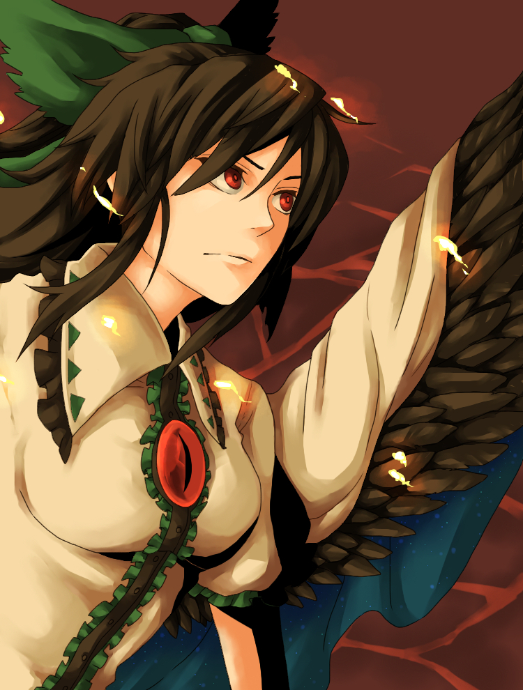 bow hair_bow ichitora red_eyes reiuji_utsuho solo touhou wings