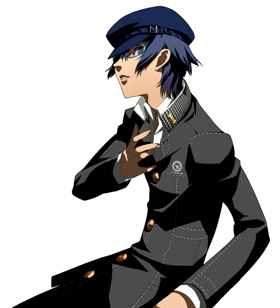 all-out_attack androgynous cabbie_hat glasses hat official_art persona persona_4 reverse_trap school_uniform shirogane_naoto soejima_shigenori