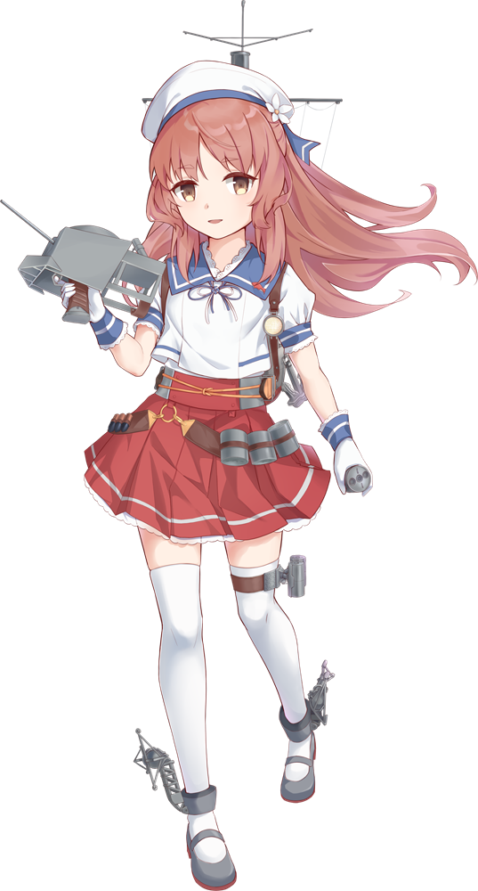 1girl akagi_(akagi1924) beret blue_sailor_collar brown_hair commentary_request depth_charge derivative_work full_body gloves hat kantai_collection long_hair pleated_skirt puffy_short_sleeves puffy_sleeves red_skirt rigging sailor_collar sailor_hat sailor_shirt shirt short_sleeves skirt solo thigh-highs transparent_background undershirt white_gloves white_shirt white_thighhighs yashiro_(kancolle)