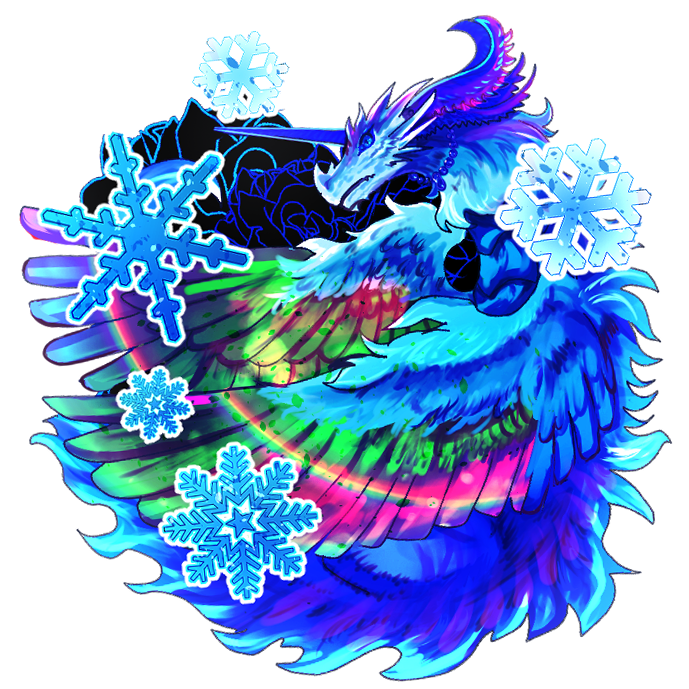 blue_eyes dragon feathered_wings jewelry magatama magatama_necklace necklace no_humans original profile rainbow snowflakes transparent_background tsura_ra_neko_(ice_cat696) wings