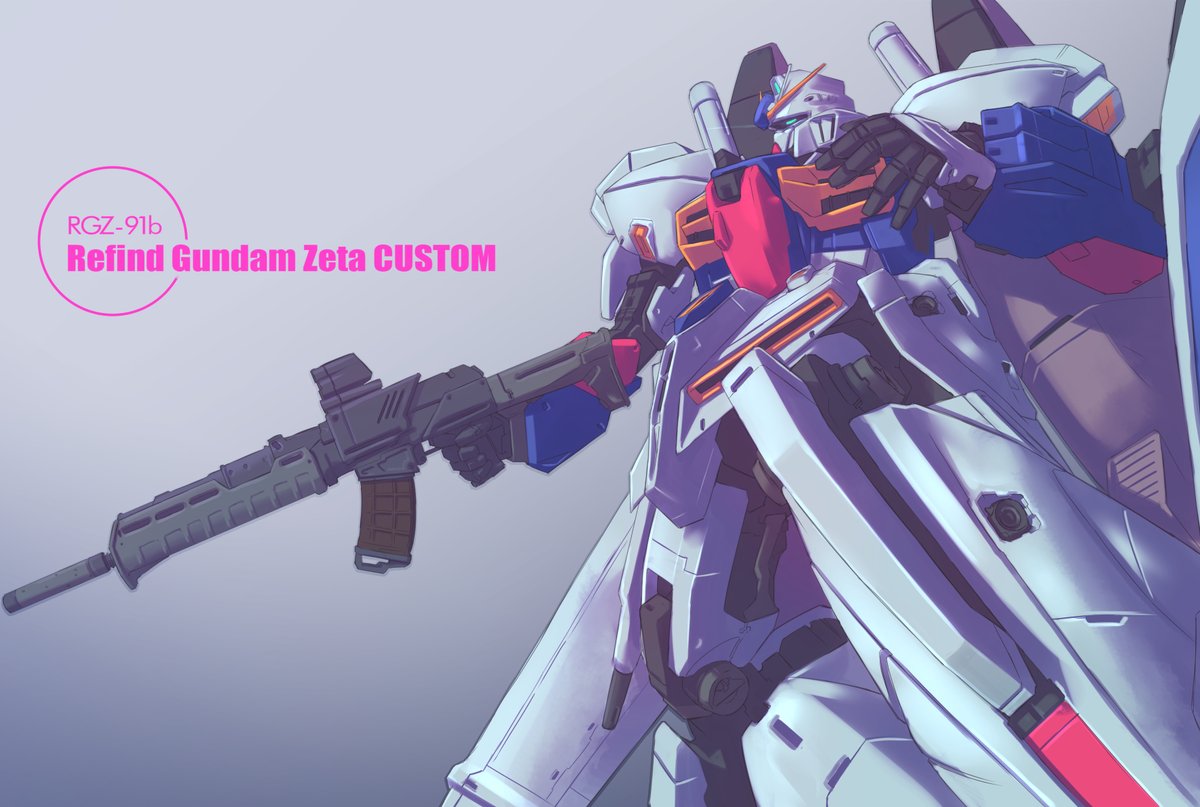 assault_rifle char's_counterattack character_name commentary_request concept_art gradient_background gun gundam machinery mecha mecha_focus mobile_suit nenchi no_humans re-gz_custom rifle robot science_fiction suppressor weapon