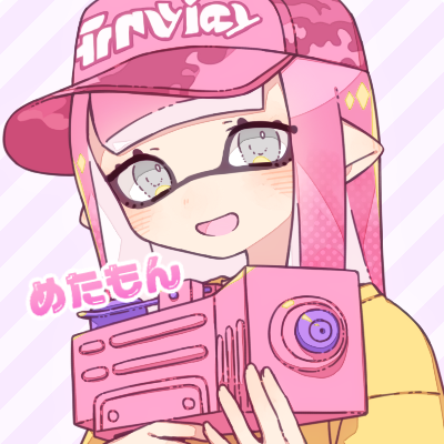 1girl commentary_request grey_eyes gun hat holding holding_gun holding_weapon inkling inkling_girl inuowour long_hair looking_at_viewer lowres open_mouth pink_hair pink_headwear pointy_ears shirt solo splatoon_(series) splatoon_3 splattershot_jr_(splatoon) translation_request weapon yellow_shirt