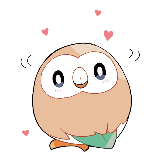 animal_focus bird bright_pupils commentary_request from_behind full_body heart ikuchi_osutega light_blush looking_at_viewer looking_back motion_lines o_o owl pokemon pokemon_(creature) rowlet simple_background solo turning_head white_background white_pupils