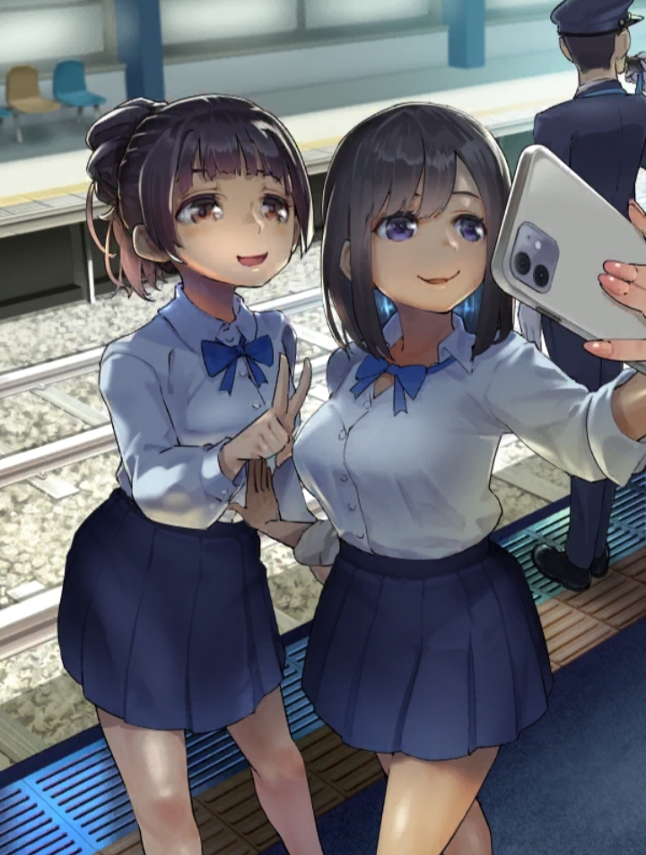 2girls imminent_death imminent_murder multiple_girls non-web_source railroad_tracks selfie tagme