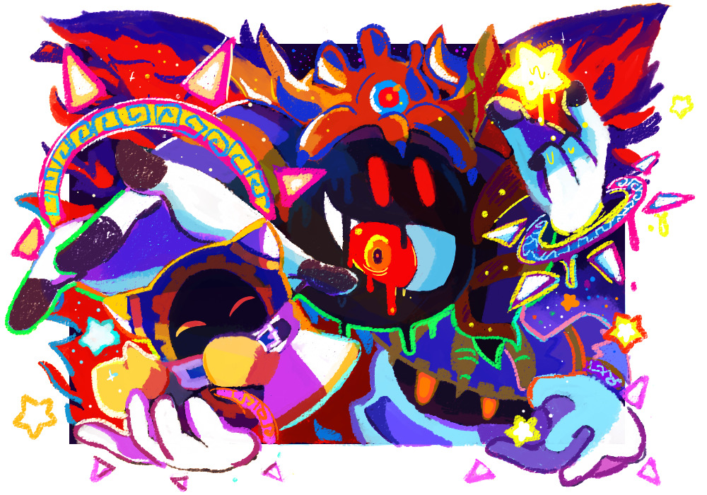 border crown disembodied_limb gloves homriette kirby's_return_to_dream_land kirby_(series) magolor master_crown multiple_persona no_humans outside_border red_eyes solid_oval_eyes star_(symbol) white_border white_gloves yellow_gloves
