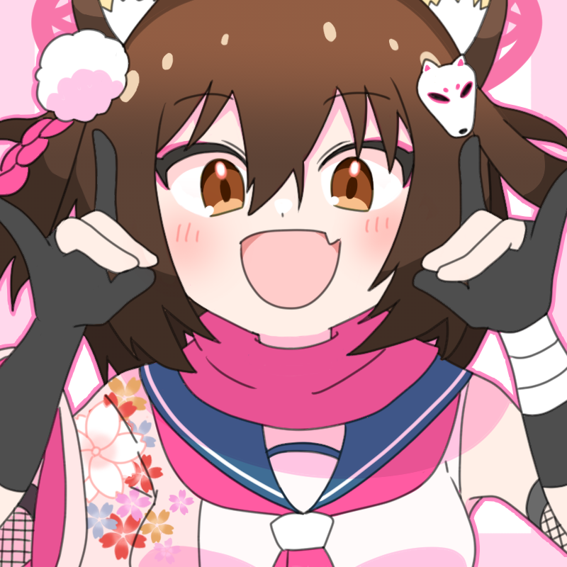 1girl :d animal_ears blue_archive boku_(fmku3244) brown_eyes brown_hair double_fox_shadow_puppet fang fox_ears fox_girl fox_hair_ornament fox_shadow_puppet gloves izuna_(blue_archive) looking_at_viewer neckerchief open_mouth partially_fingerless_gloves red_neckerchief red_scarf scarf school_uniform serafuku skin_fang smile solo upper_body