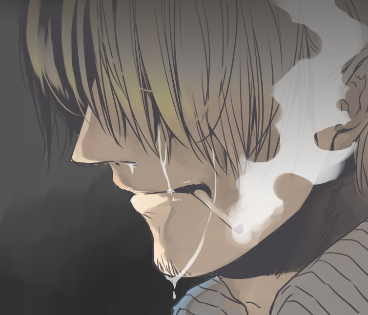 hair_over_eyes male manly_tears nako_(lovable) one_piece sanji smoke smoking solo tears