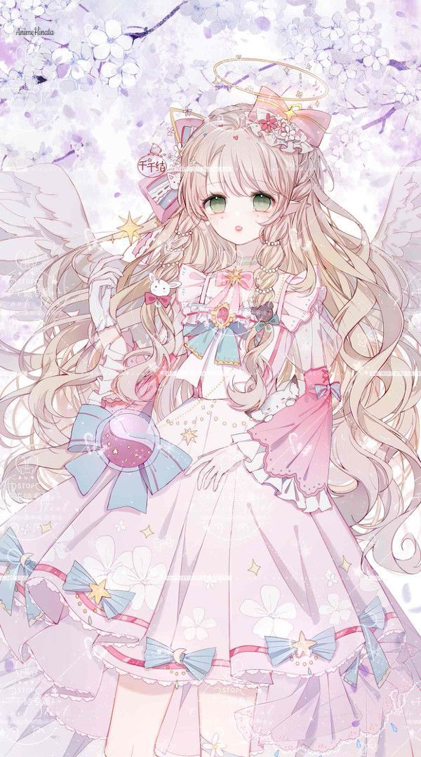 1girl angel angel_wings animal_ears bad_id bad_pixiv_id beads bear_hair_ornament blonde_hair blue_bow bow braid branch cat_ears cherry_blossom_print cherry_blossoms cowboy_shot detached_sleeves dress dress_bow feathered_wings floral_print frilled_bow frilled_dress frilled_sleeves frills green_eyes hair_beads hair_bow hair_ornament halo lace-trimmed_dress lace_trim long_hair long_sleeves open_mouth original pink_bow pink_dress pink_sleeves qianqianjie rabbit_hair_ornament sleeve_bow sleeveless sleeveless_dress smile solo spaghetti_strap star_(symbol) striped striped_bow third-party_source twin_braids very_long_hair wavy_hair white_background white_wings wide_sleeves wings yellow_halo