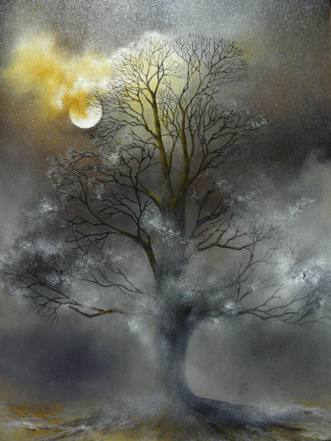bare_tree clouds cloudy_sky fog full_moon mitzoka2001 moon night night_sky no_humans original scenery sky tree