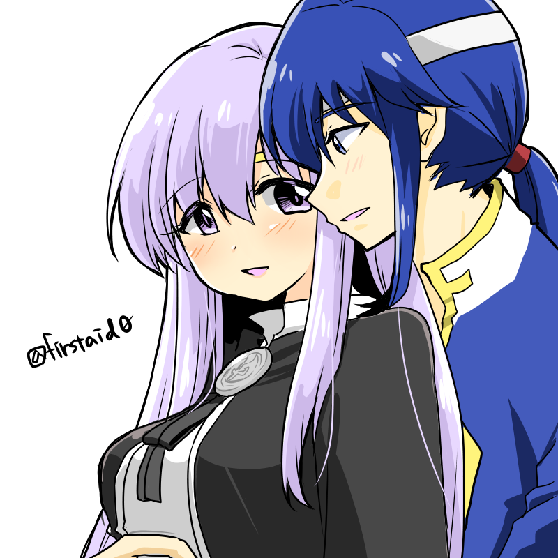 1boy 1girl alternate_costume blue_hair brother_and_sister circlet fire_emblem fire_emblem:_genealogy_of_the_holy_war headband incest julia_(fire_emblem) long_hair looking_at_another looking_to_the_side open_mouth ponytail purple_hair seliph_(fire_emblem) siblings simple_background violet_eyes white_headband yukia_(firstaid0)
