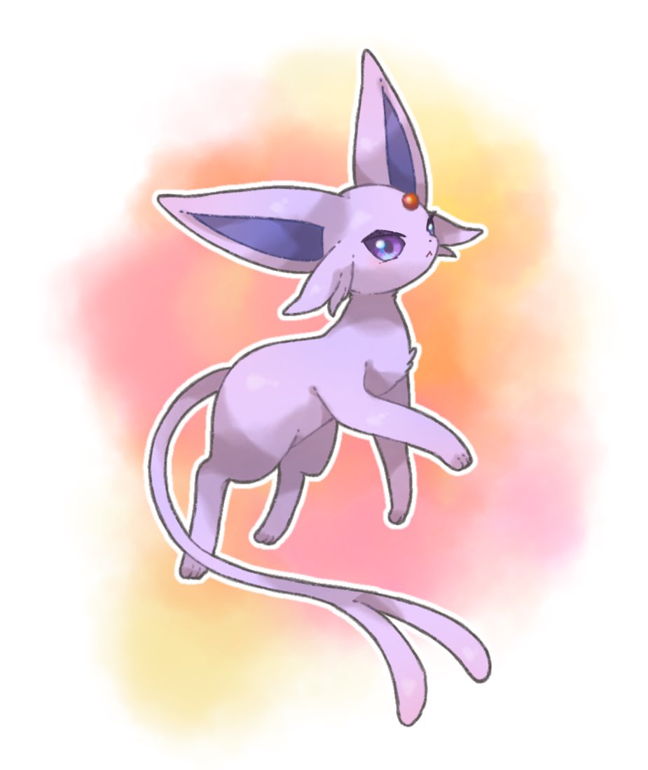 animal_focus commentary espeon forehead_jewel forked_tail no_humans pokemon pokemon_(creature) purple_fur solo symbol-only_commentary tail towa_(clonea) violet_eyes watercolor_background white_background