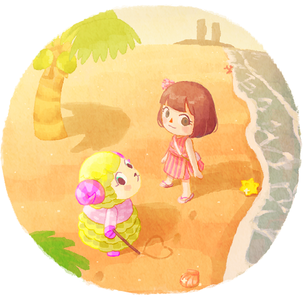 2girls :3 animal_crossing bag beach blunt_bangs blush blush_stickers brown_hair closed_mouth coconut coconut_tree commentary_request coral curled_horns dress eyelashes flip-flops flower footprints furry furry_female hair_flower hair_ornament handbag heart holding holding_stick horns long_sleeves looking_at_viewer looking_back moai_(aoh) multiple_girls outdoors palm_tree pink_dress pink_flower pink_horns pink_shirt sand sandals scallop seashell sheep_girl shell shirt shore short_hair sky sleeveless sleeveless_dress smile standing stick striped striped_dress transparent_background tree vertical-striped_dress vertical_stripes villager_(animal_crossing) water white_bag willow_(animal_crossing) yellow_sky