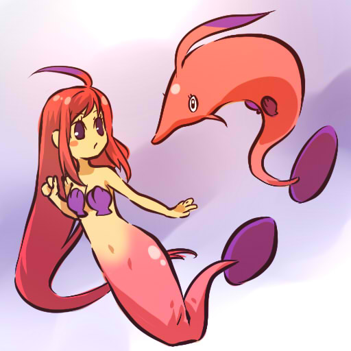 1girl ahoge blush_stickers gorebyss hitec long_hair mermaid moemon monster_girl multicolored_hair navel personification pokemon pokemon_(creature) pokemon_(game) pokemon_rse purple_hair red_hair redhead shell shell_bikini shell_bra solo two-tone_hair very_long_hair