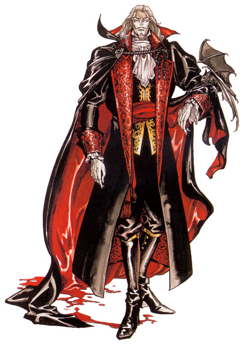 beard blood boots cape castlevania castlevania:_symphony_of_the_night cravat dracula facial_hair kojima_ayami long_hair manly official_art solo vampire what_is_a_man? white_hair