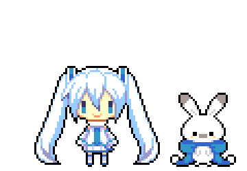 1girl animal animated animated_gif blue_scarf chibi commentary detached_sleeves grey_thighhighs hair_ornament hatsune_miku jumping long_hair looking_at_viewer looping_animation lowres mittens nekosumi official_art open_mouth pixel_art pleated_skirt pom_pom_(clothes) rabbit rabbit_yukine scarf shirt simple_background skirt sleeveless sleeveless_shirt smile thigh-highs twintails very_long_hair vocaloid white_background white_hair white_mittens white_scarf white_shirt white_skirt yuki_miku yuki_miku_(2011)
