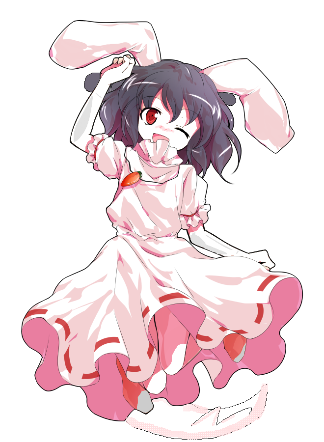 alphes alphes_(style) black_hair blush carrot carrot_necklace hamster inaba inaba_tewi inaba_tewi inaba_tewi_(cosplay) kangaroo kangaroo_ears kangaroo_girl kangaroo_tail pink_dress rabbit_ears tewi_inaba tewisoku toddler