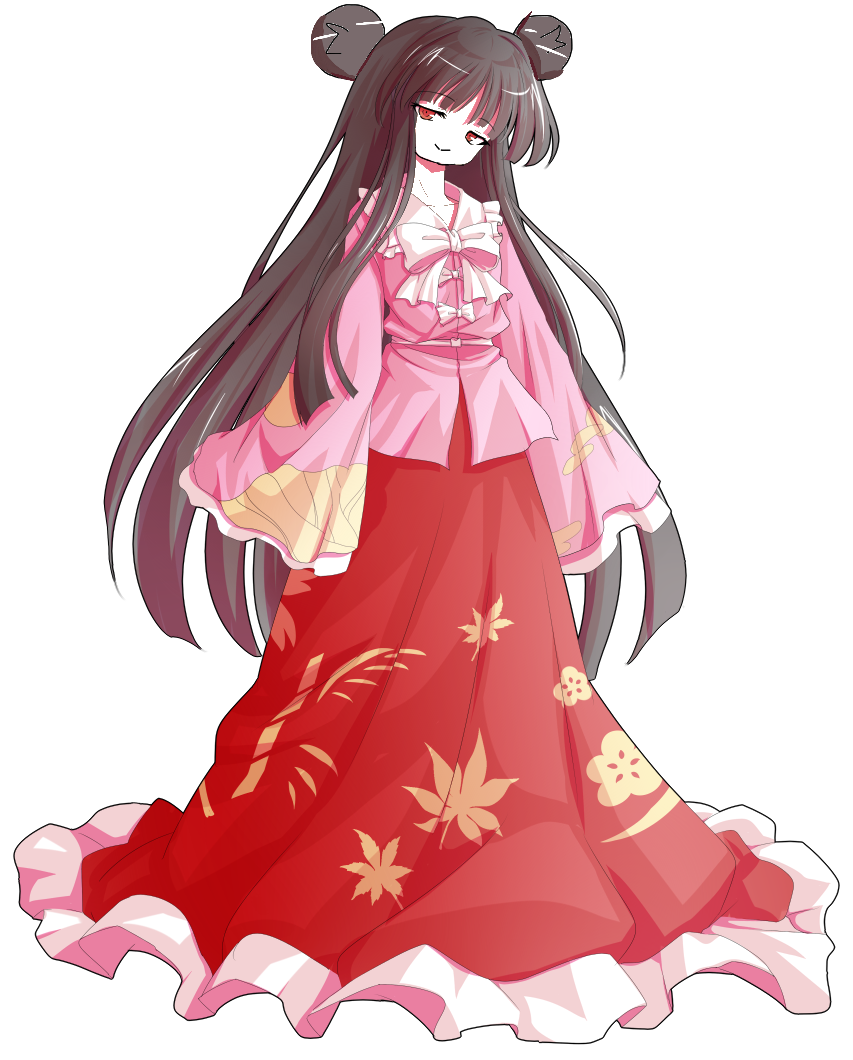 alphes alphes_(style) black_hair buns china_dress chinese_clothes cute hourai_girl_(touhou) houraisan_kaguya houraisan_kaguya_(cosplay) kaguya_luna kawaii leaf_tattoo long_hair long_skirt pink_dress princess red_skirt tattoo