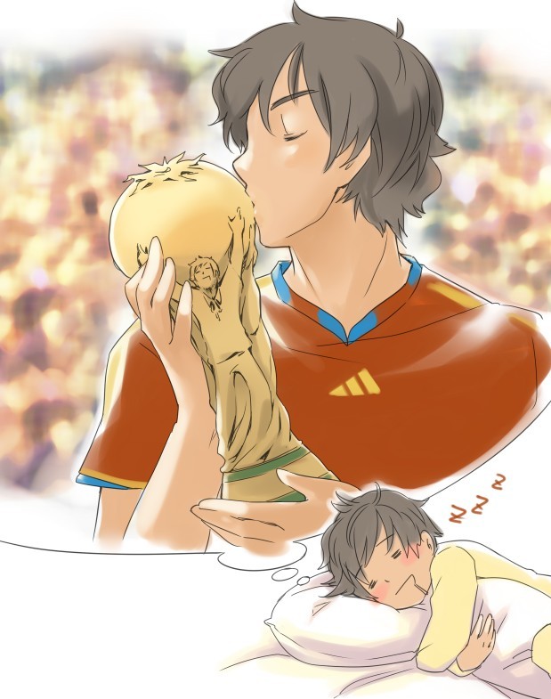 axis_powers_hetalia dreaming kiss natsuyon soccer solo spain_(hetalia) trophy world_cup